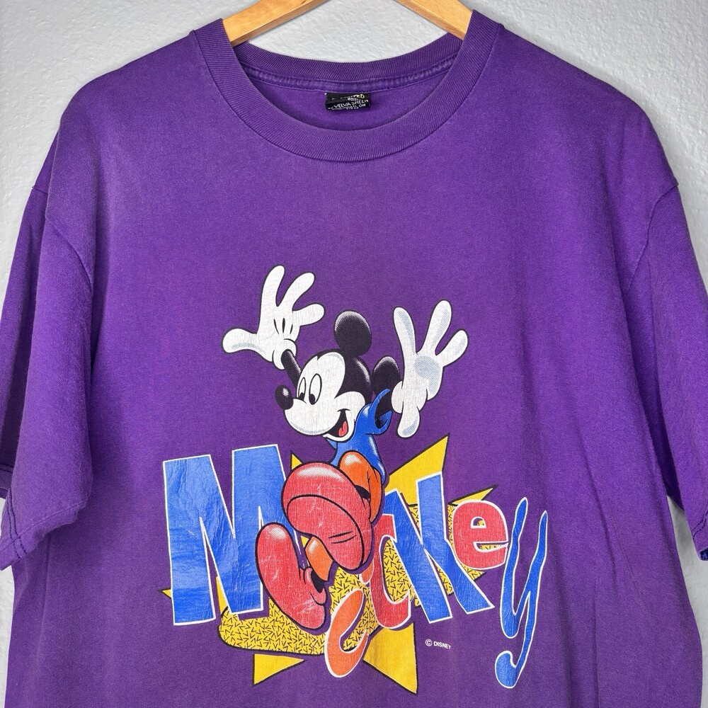 Mickey Mouse T Shirt Size XL Purple Disney 90s retro colorful Faded Vintage Vtg